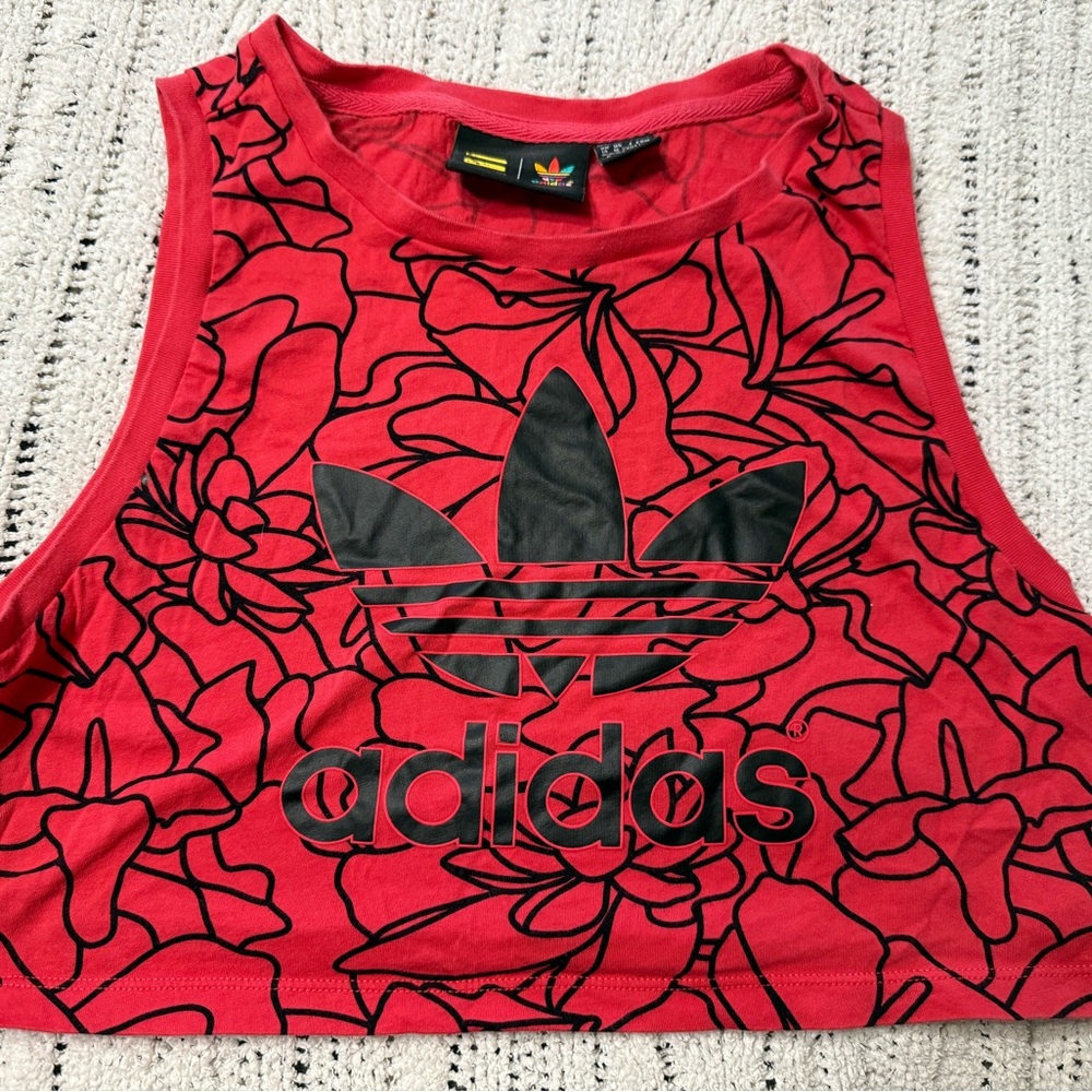 Adidas Red and Black Floral Crop Top